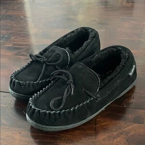 BearPaw Mindy Black Suede Moccasin Slippers